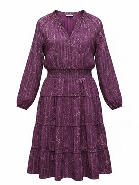 Wonderly Plum Paisley Tiered Midi Dress